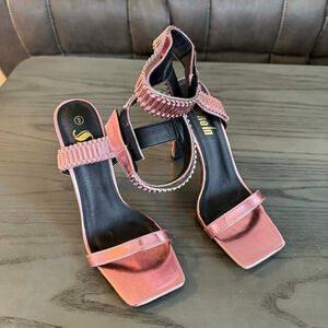 Women's Shein Pink Metallic Square Toe Block Heels Size 9